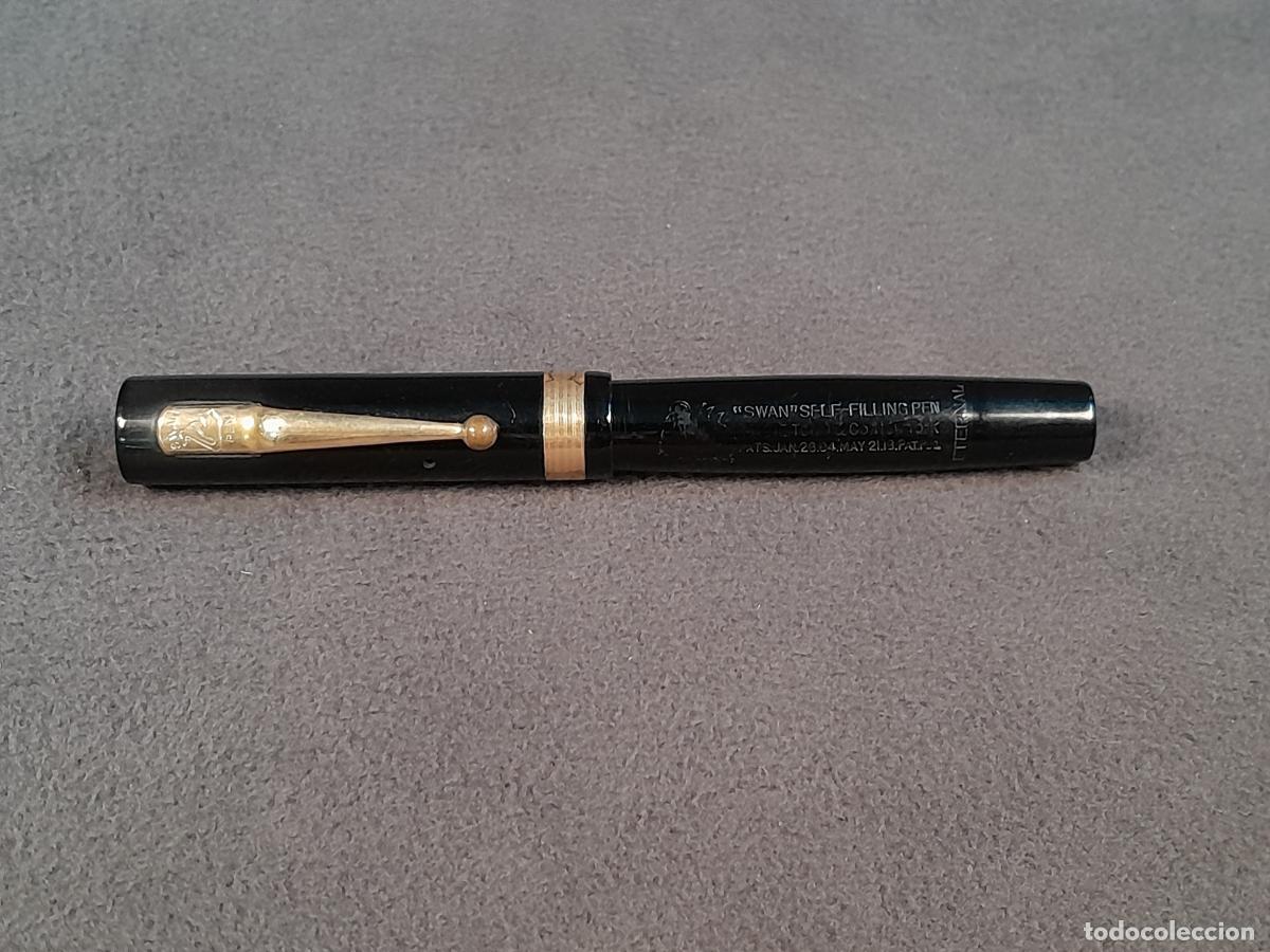 Plumas estilogr&aacute;ficas antiguas: PLU-272. PLUMA ESTILOGR&Aacute;FICA SELF-FILLING MABIE TODD & CO. &rdquo;SWAN&rdquo;. PLUM&Iacute;N 14K. 1940 CA.