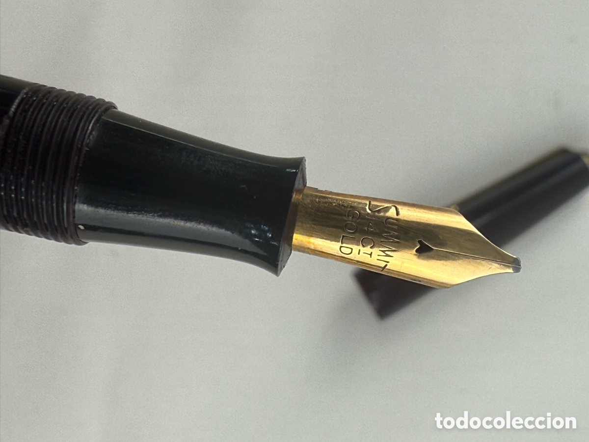 Plumas estilogr&aacute;ficas antiguas: Pluma estilogr&aacute;fica Summit plumin CI gold 14 kg baquelita marr&oacute;n.