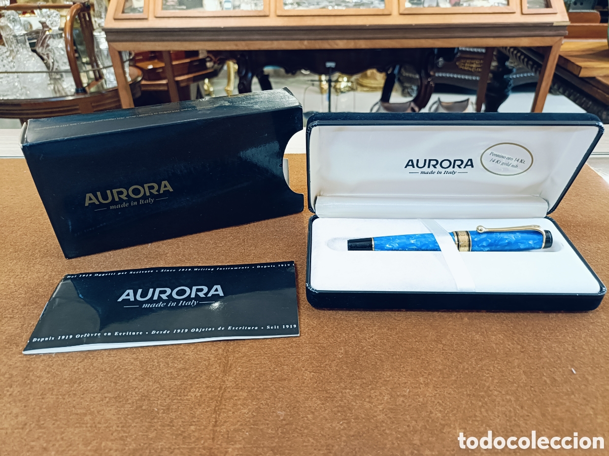 Plumas estilogr&aacute;ficas antiguas: Pluma estilogr&aacute;fica Aurora Mare Blue de oro de 18 quilates, edici&oacute;n limitada 0000/7500