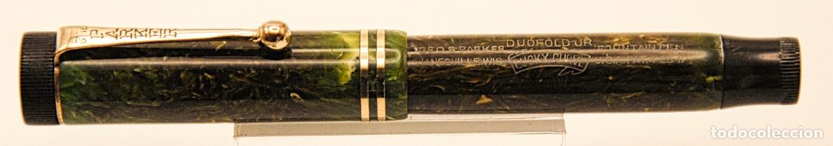 Plumas estilogr&aacute;ficas antiguas: PARKER DUOFOLD JR FLAT TOP JADE GREEN 1920,s -Ref: M03 -