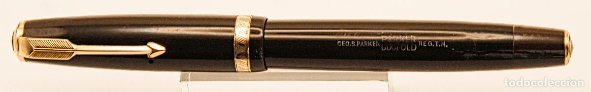 Plumas estilogr&aacute;ficas antiguas: PARKER DUOFOLD DOBLE JOYA ENGLAND MARR&Oacute;N /VERDE - GOLD TRIM -Ref: M05 -