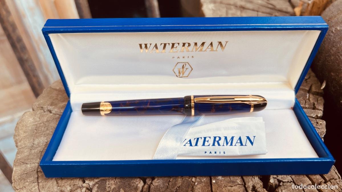 Plumas estilogr&aacute;ficas antiguas: Pluma estilogr&aacute;fica waterman phileas azul morada oro estuche sin tinta cartucho