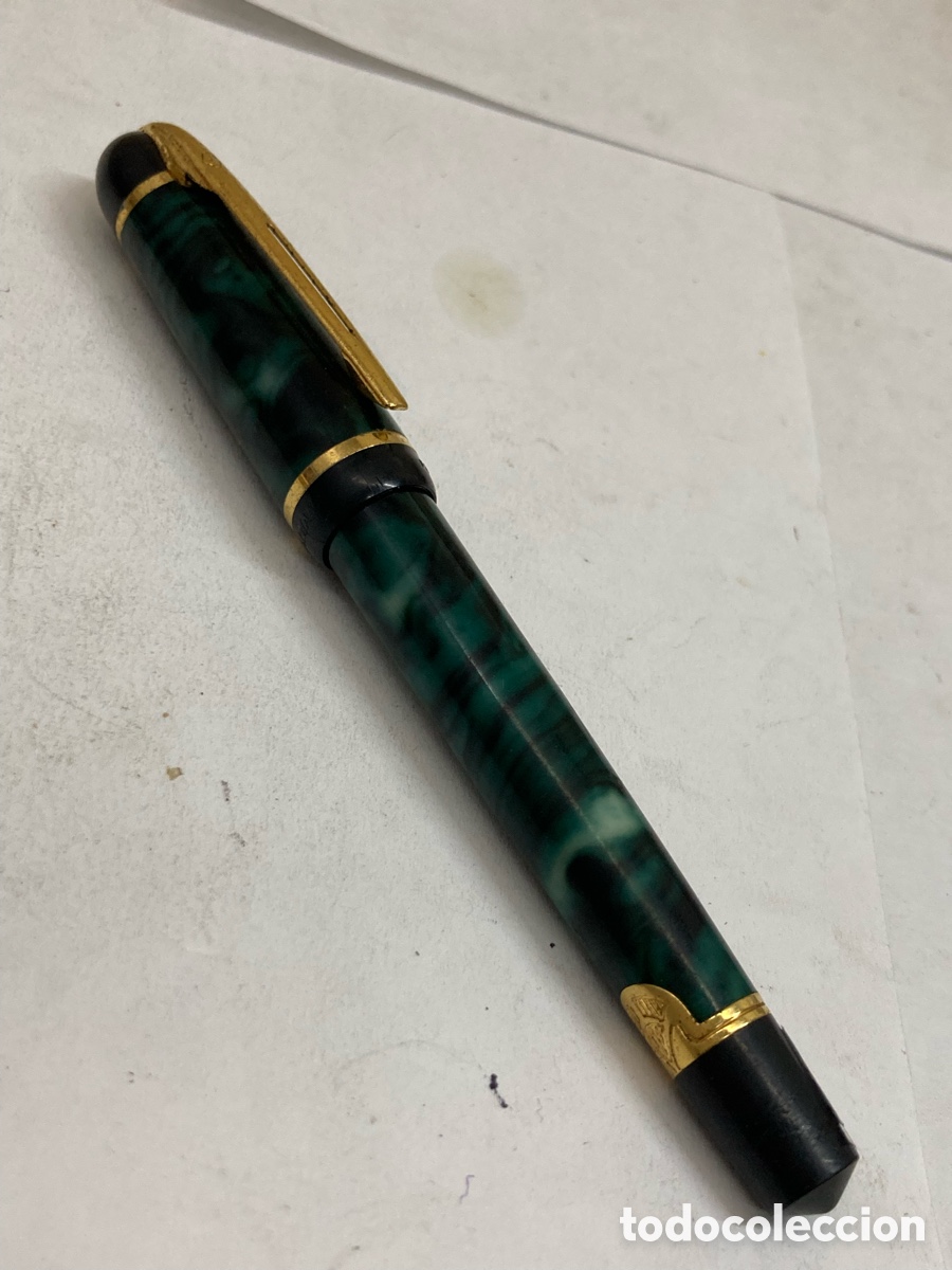Plumas estilogr&aacute;ficas antiguas: Pluma Waterman cuerpo marmolado verde