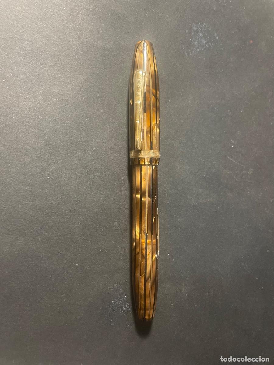 Plumas estilogr&aacute;ficas antiguas: ANTIGUA PLUMA ESTILOGRAFICA MARCA - EAGLE - CELULOIDE ESTRIADO TRASL&Uacute;CIDO , PALANCA LATERAL CLIP MET