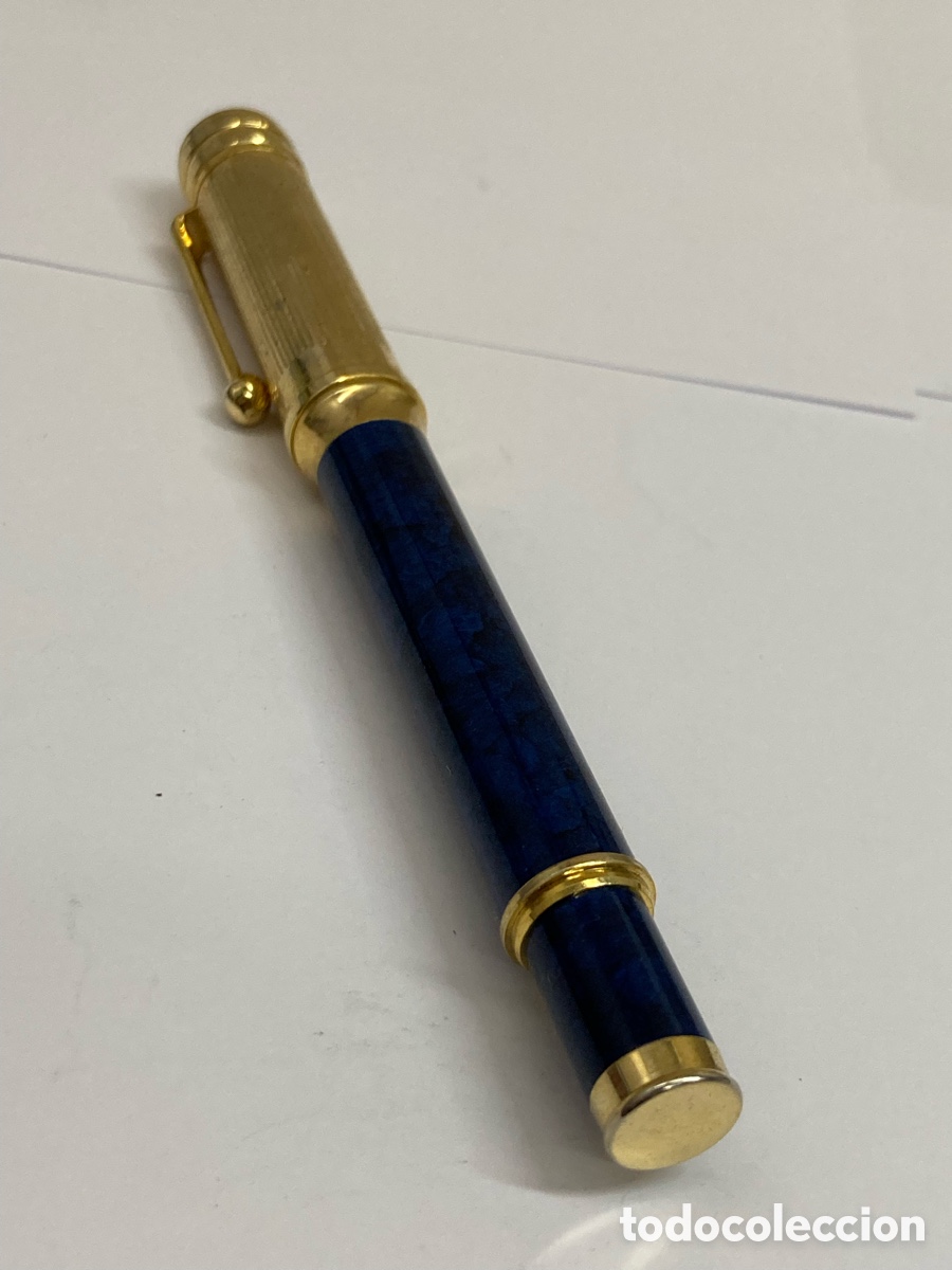 Plumas estilogr&aacute;ficas antiguas: Pluma cuerpo marmolado azul dorado