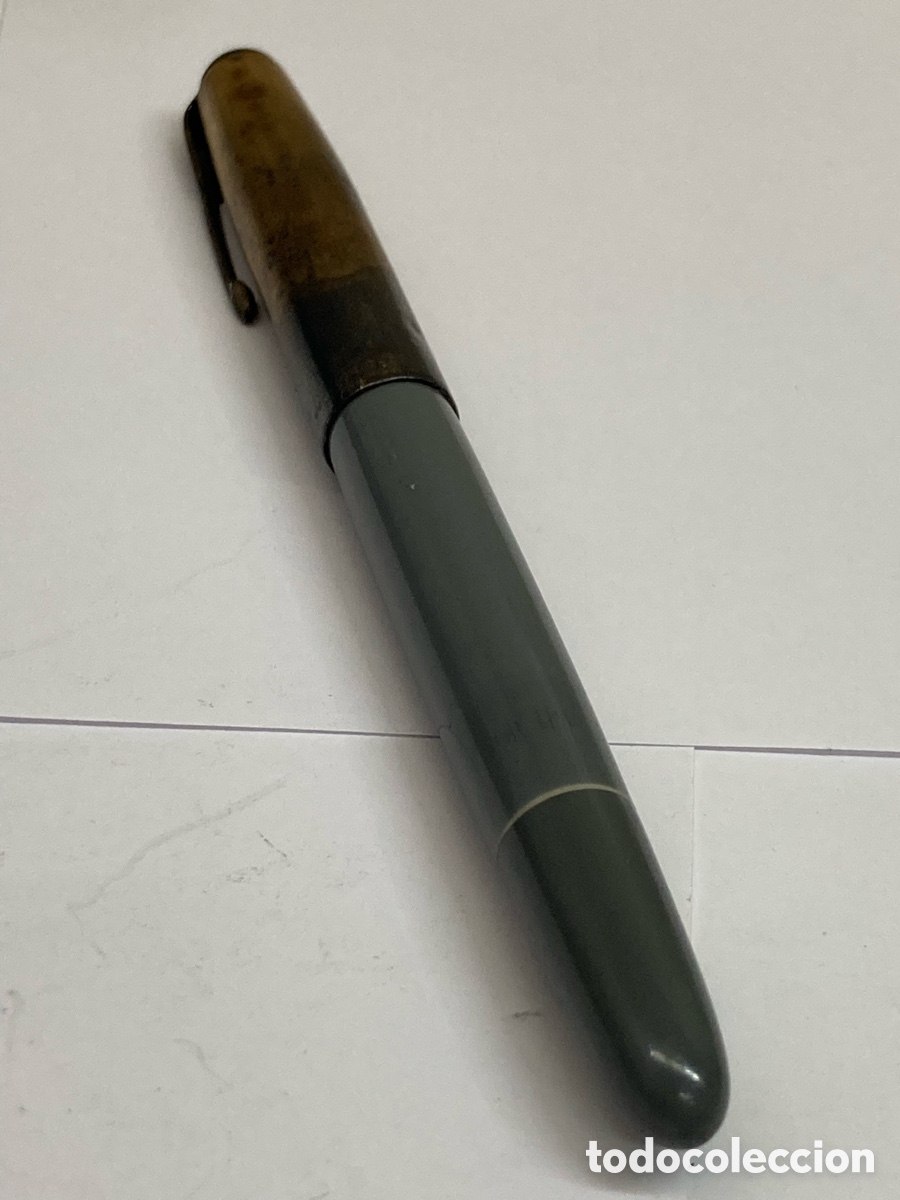 Plumas estilogr&aacute;ficas antiguas: Pluma Parker cuerpo celuloide gris cabuchon oro 15kt