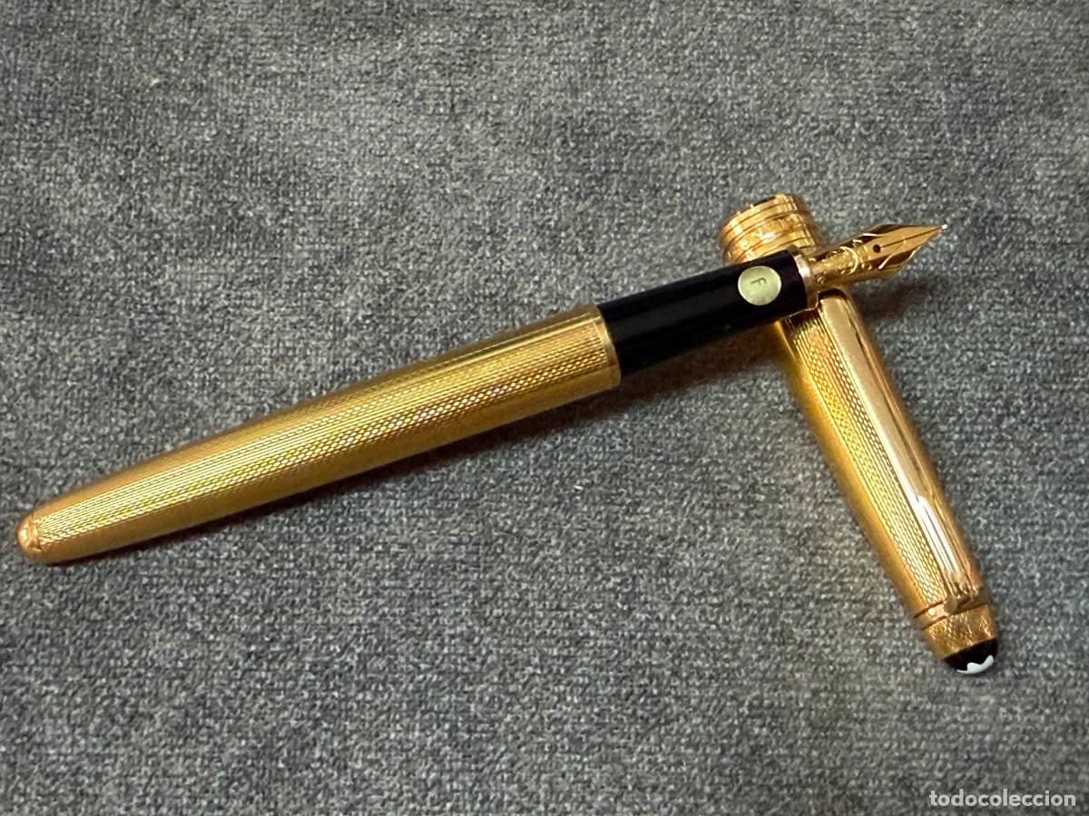 Plumas estilogr&aacute;ficas antiguas: Pluma Montblanc Meisterst&uuml;ck Solitaire metal dorado guilloch&eacute; , Plum&iacute;n de oro 18K , vintage , R447