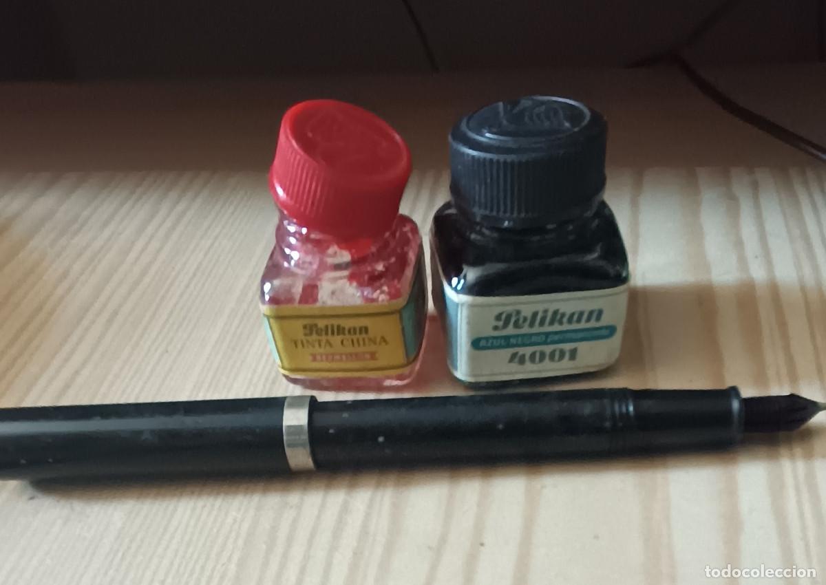 Plumas estilogr&aacute;ficas antiguas: botellas tinta pelikan 4001 original y pluma estilografica.