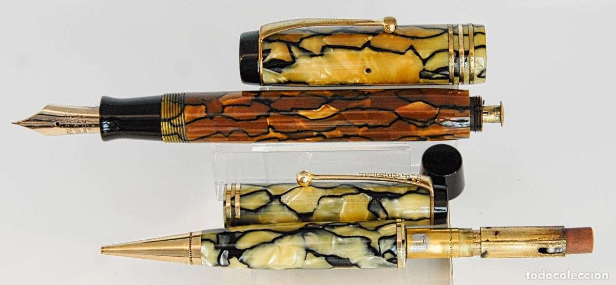 Plumas estilogr&aacute;ficas antiguas: PARKER DUOFOLD SENIOR SET STREAMLINED MADREPERLA -REF: M02- - Foto 3