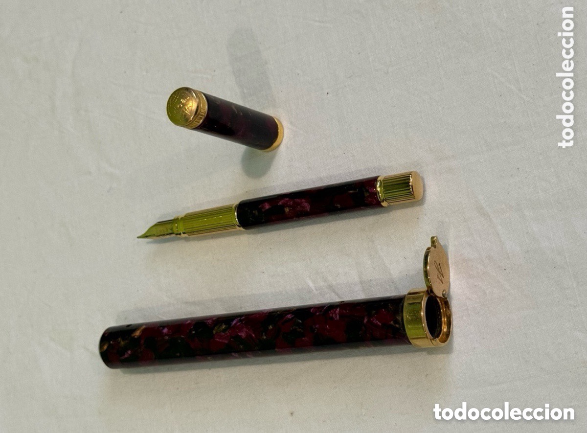 Plumas estilogr&aacute;ficas antiguas: Waterman Lady Agathe edici&oacute;n limitada pluma estilogr&aacute;fica francesa marmoleada oro 18 k