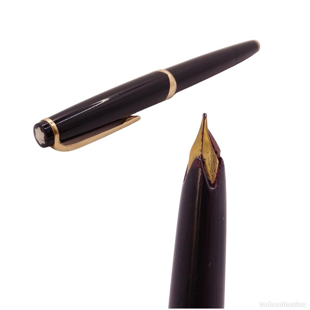 Plumas de tinta permanente antigas: Pluma estilogr&aacute;fica Montblanc Meisterstuck n&ordm;12, resina negra y plaqu&eacute; oro, 90&rsquo;s