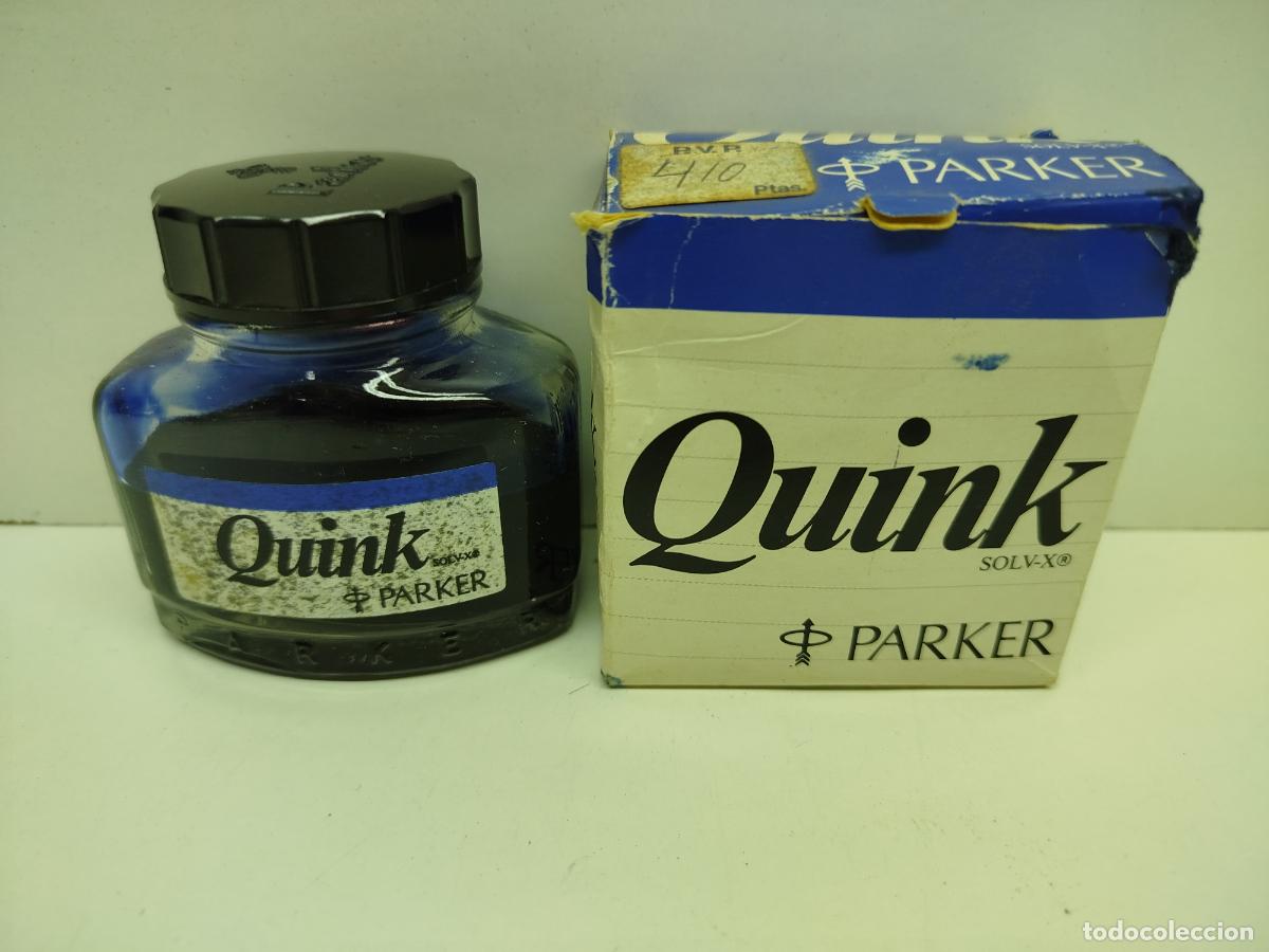 Plumas estilogr&aacute;ficas antiguas: Tintero Vintage Parker Quink con Solv-X (Caja Original - Pesetas)