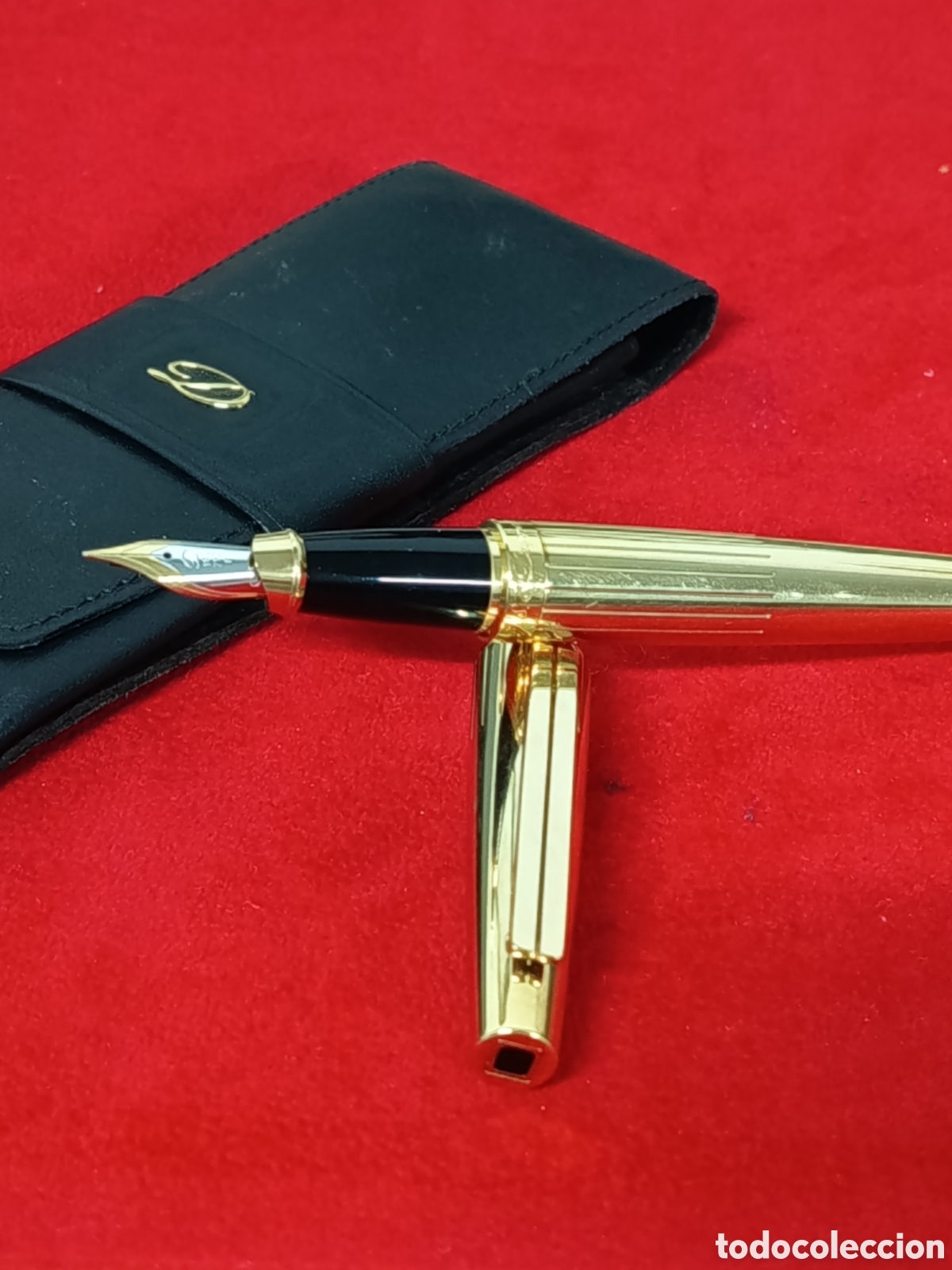 Plumas estilogr&aacute;ficas antiguas: S.T. DUPONT ELLIPSIS MAS FUNDA DE CUERO DUPONT PLUMIN DE ORO 18K
