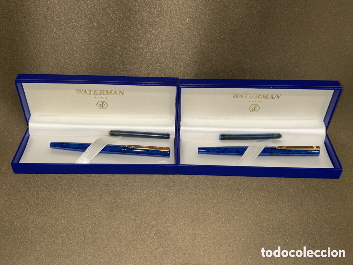 Plumas estilogr&aacute;ficas antiguas: LOTE DE 2 PLUMAS WATERMAN MARMOLADA AZUL