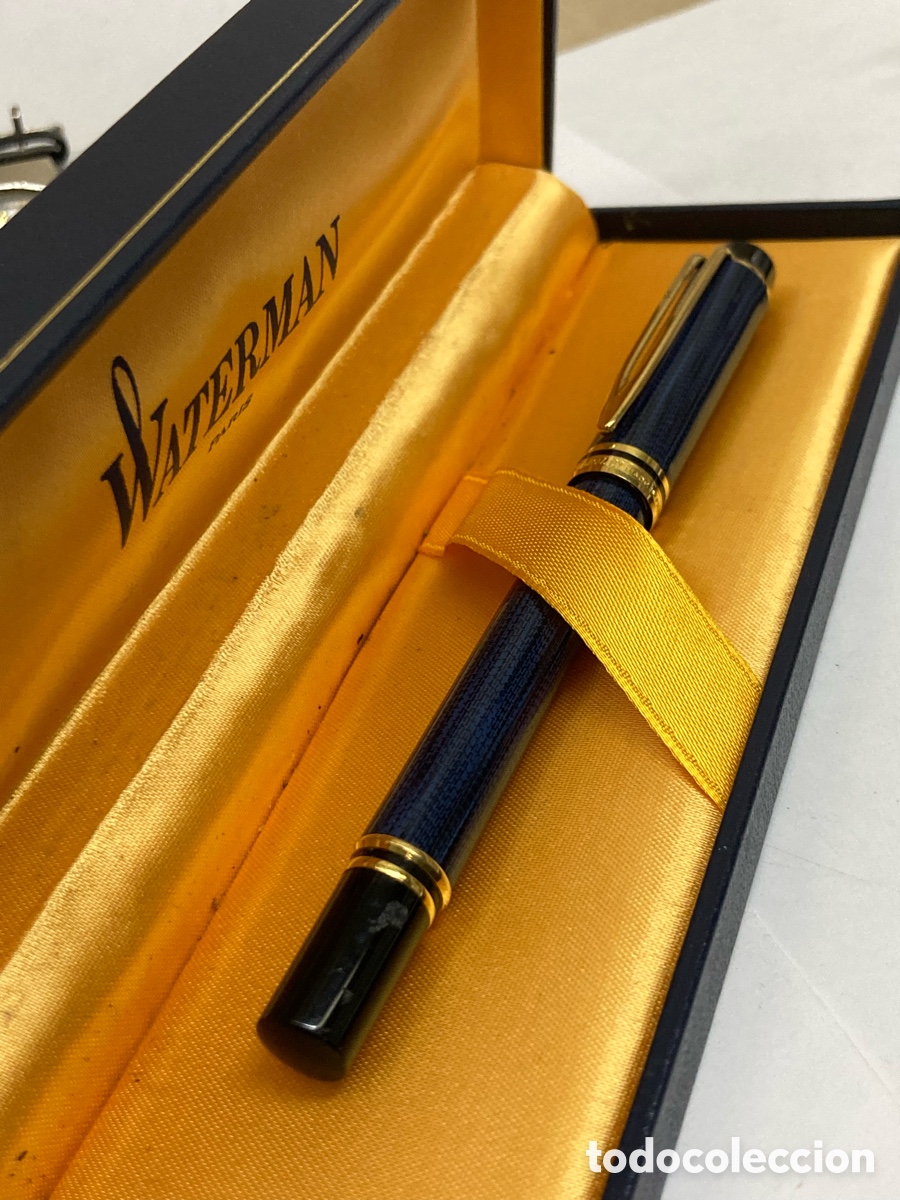 Plumas de tinta permanente antigas: Pluma Waterman cuerpo marmolado azul
