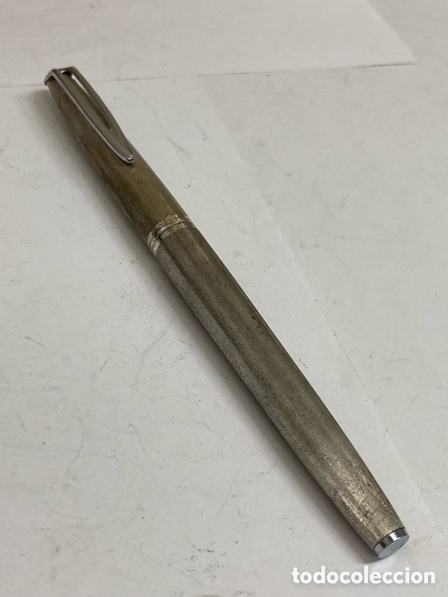 Plumas estilogr&aacute;ficas antiguas: Pluma Waterman cuerpo met&aacute;lico plumin oro 18k