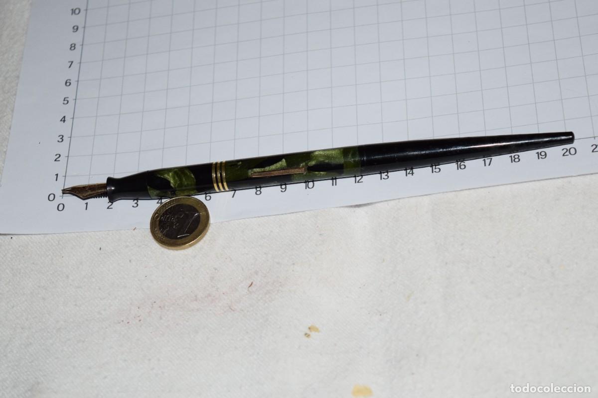 Plumas estilogr&aacute;ficas antiguas: Vintage, preciosa pluma THE MONTJOYS PEN - Plum&iacute;n MONTJOYS - 14 Ct. Gold NIB, Cuerpo marmolado verde