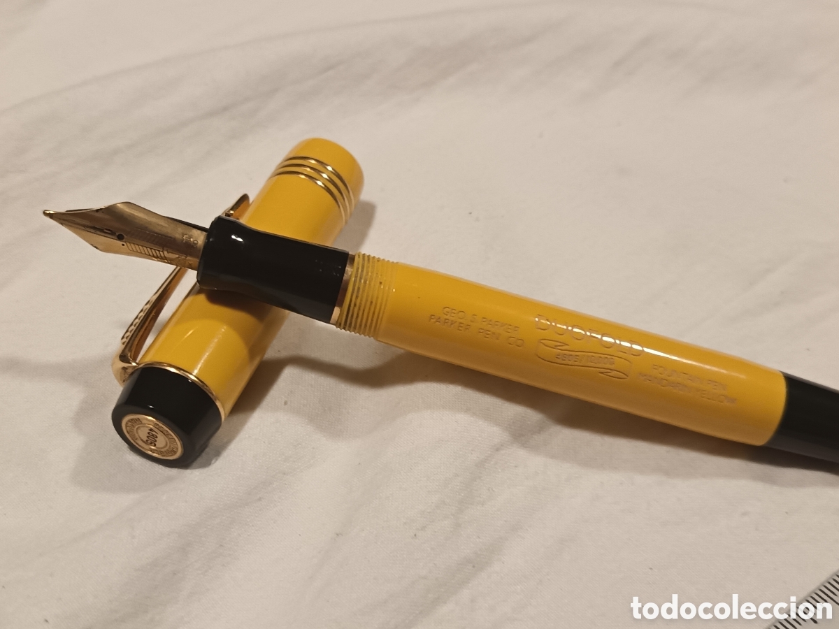 Plumas estilogr&aacute;ficas antiguas: PARKER DUOFOLD YELLOW MANDARIN, SERIE NUMERADA, PLUMIN ORO DE 18 K , PLUMA ESTILOGRAFICA