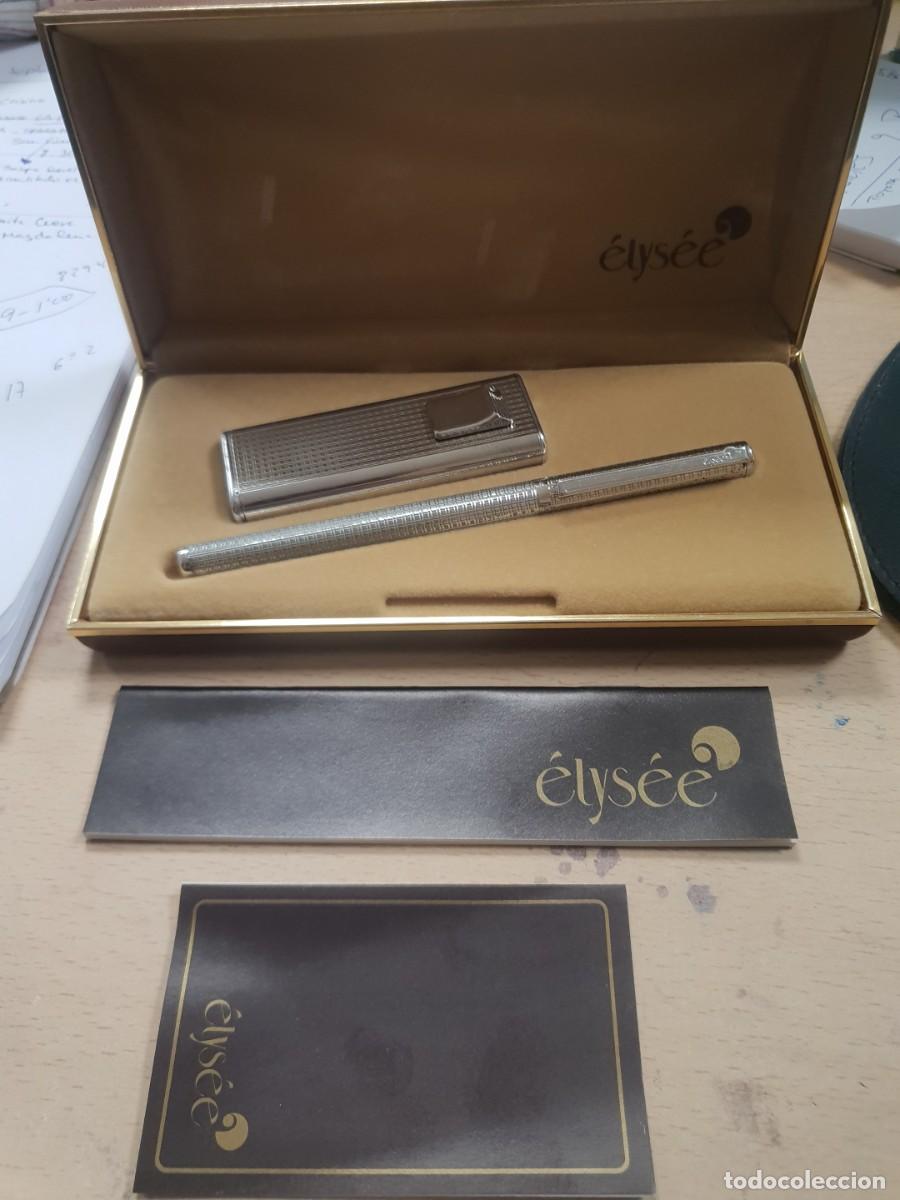 Plumas estilogr&aacute;ficas antiguas: Estuche pluma y mechero ELYSEE como nuevo