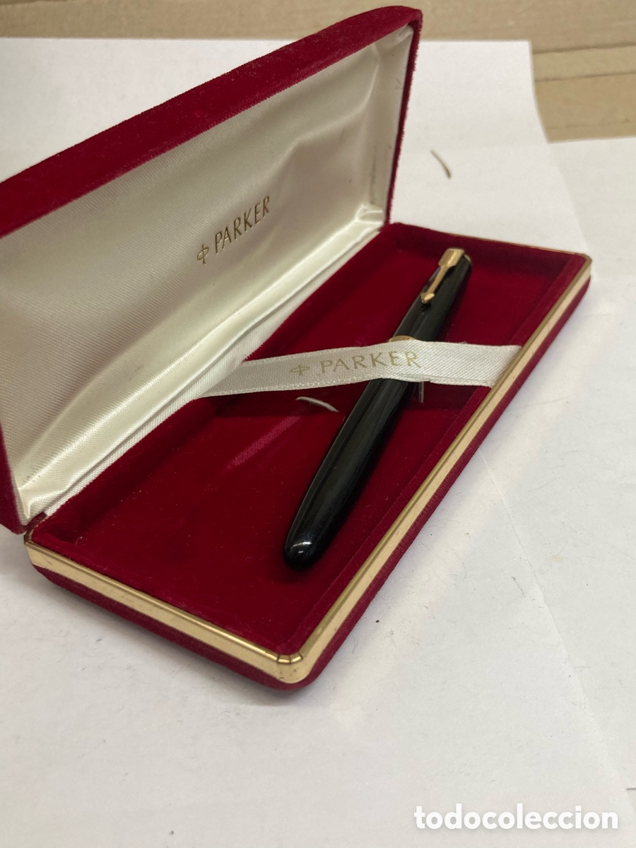 Plumas estilogr&aacute;ficas antiguas: Pluma Parker cuerpo celuloide negro plumin oro 14K