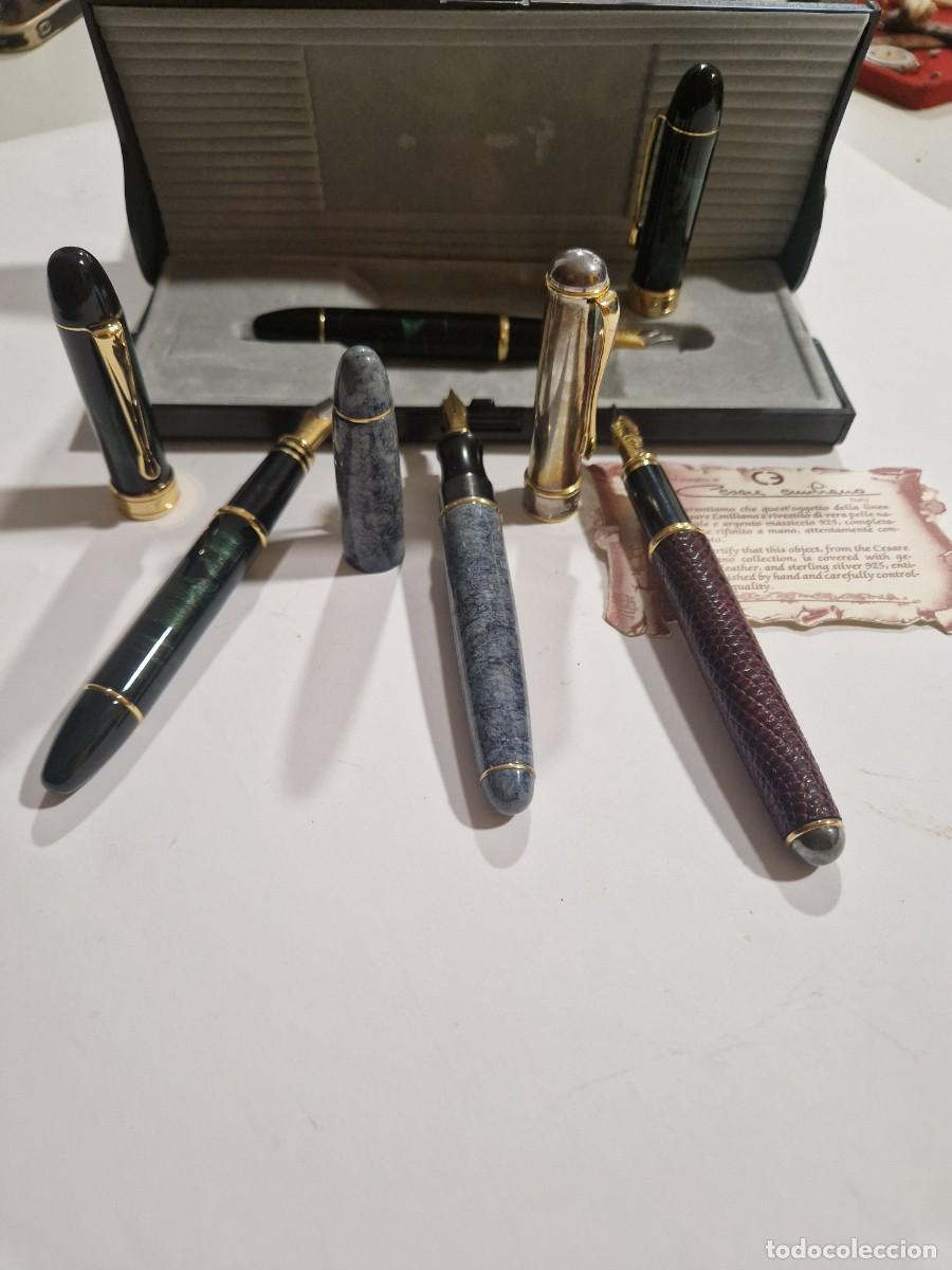 Plumas estilogr&aacute;ficas antiguas: 4 plumas estilogr&aacute;ficas, una de ellas en plata, Ces&aacute;re Emiliano.
