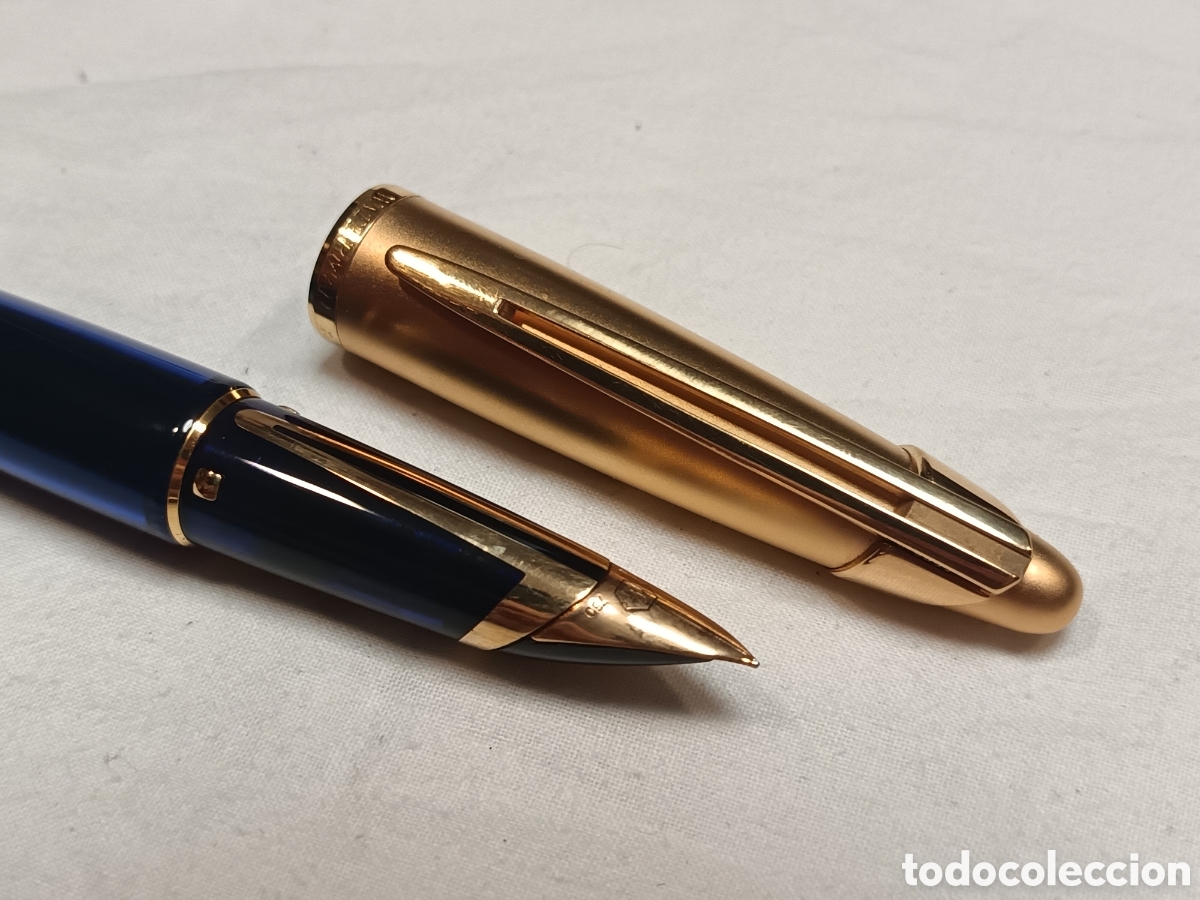 Plumas estilogr&aacute;ficas antiguas: WATERMAN EDSON BLUE SHAPPHIRE, PLUMIN ORO 18K , PLUMA ESTILOGRAFICA