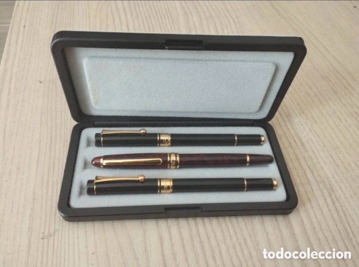 Plumas estilogr&aacute;ficas antiguas: 3 PLUMAS DE LUJO EN SU ESTUCHE NUEVO
