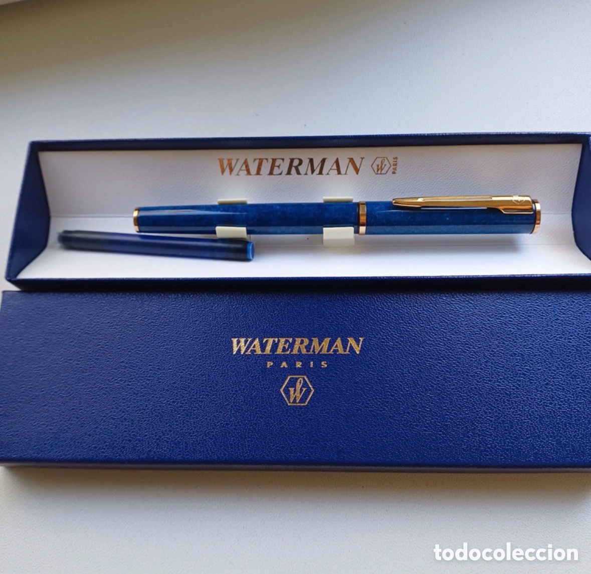 Plumas estilogr&aacute;ficas antiguas: Pluma estilogr&aacute;fica Waterman azul el&eacute;ctrico nueva a estrenar