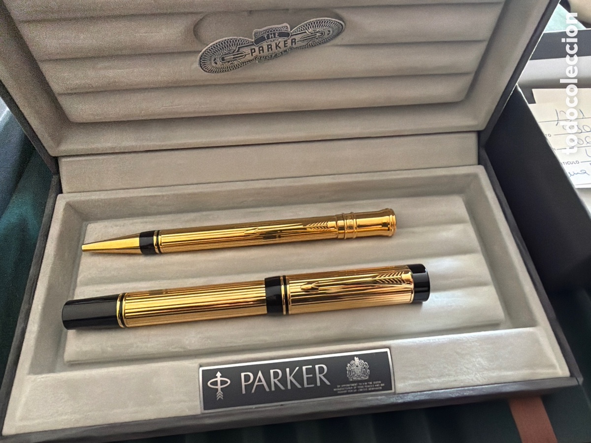 Plumas estilogr&aacute;ficas antiguas: Pluma y boli Parker doufold chapadas en oro