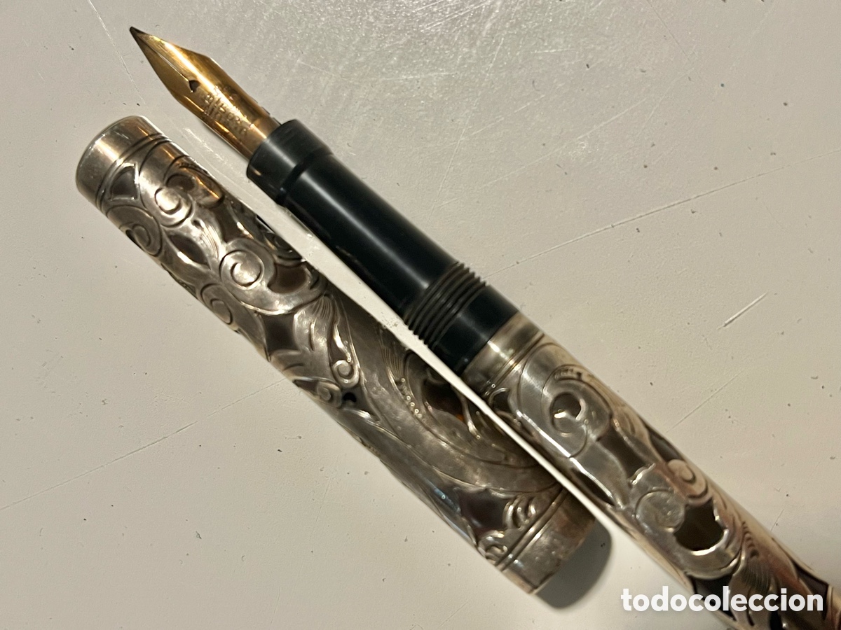 Alte F&uuml;llfederhalter: CI 1920 Pluma estilografica Mabie Todd & Co.modelo Swan calada en plata de ley