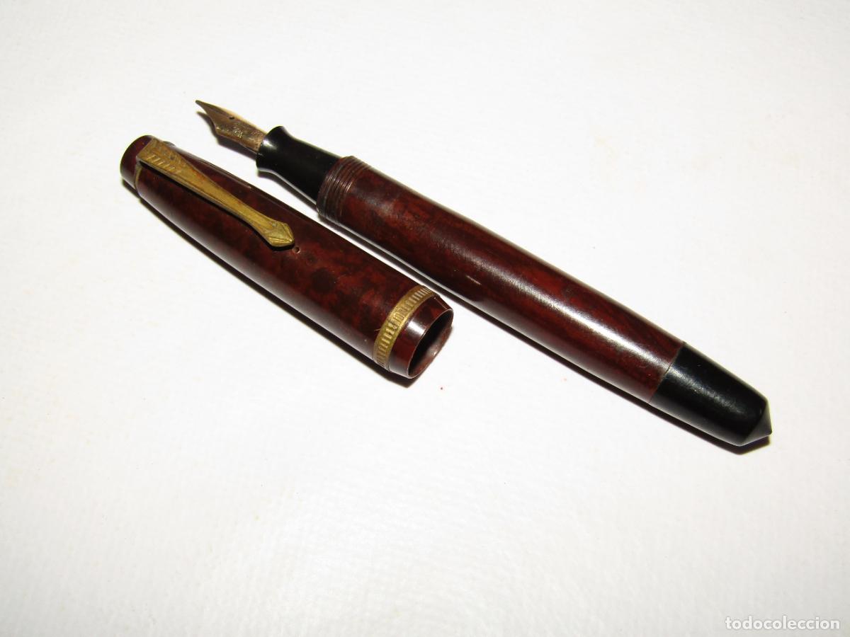 Plumas estilogr&aacute;ficas antiguas: Antigua Pluma Estilogr&aacute;fica en Baquelita o Similar con Plum&iacute;n de Oro 14 Karat n&ordm; 585
