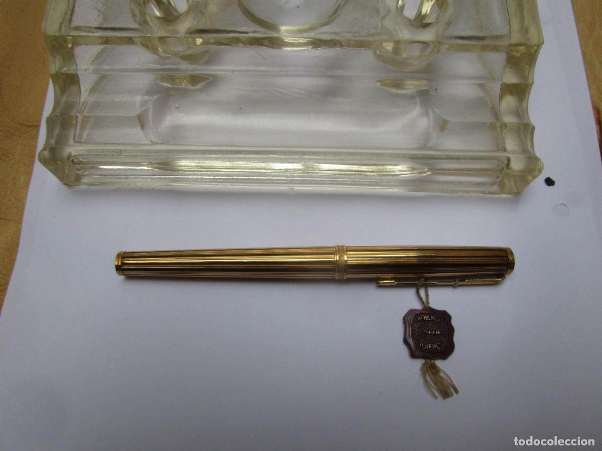 Old Fountain Pens: Pluma estilogr&aacute;fica Parker Athens Francia plum&iacute;n 18K -750. 13 cm 28gr, placada oro, lacados negros