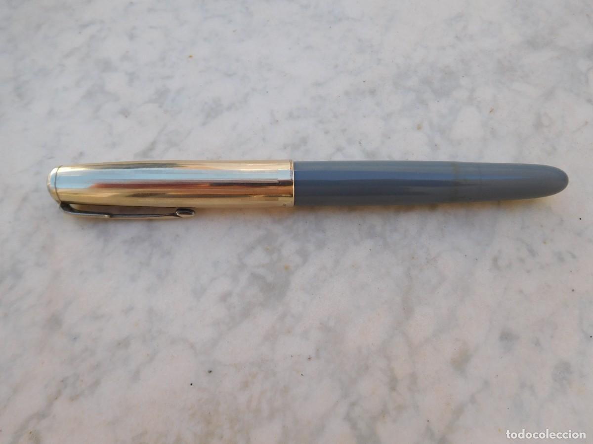 Plumas de tinta permanente antigas: Pluma estilogr&aacute;fica antigua Parker 51 Vacumatic USA Color gris
