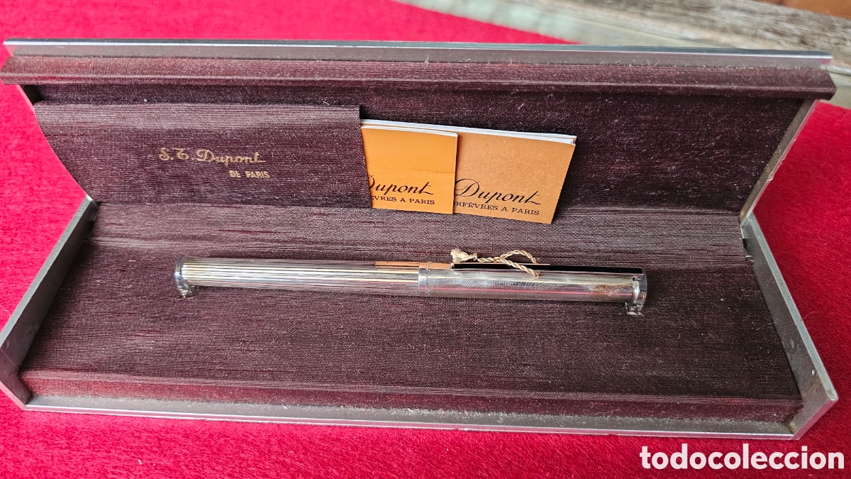 Old Fountain Pens: Preciosa pluma Dupont de plata de ley, laca china negra y plumilla maciza de oro 18 kilates