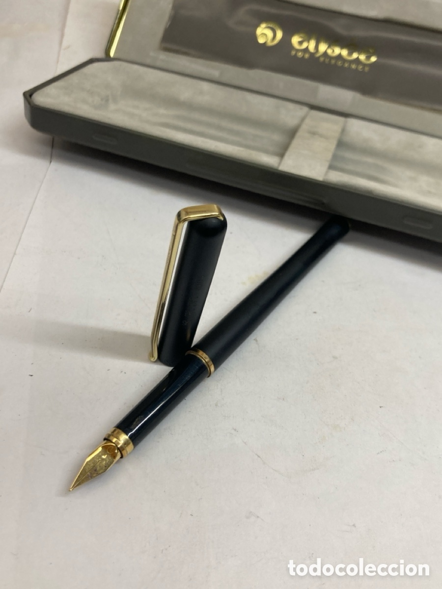 Plumas estilogr&aacute;ficas antiguas: Pluma Elepse cuerpo lacado negro en su estuche