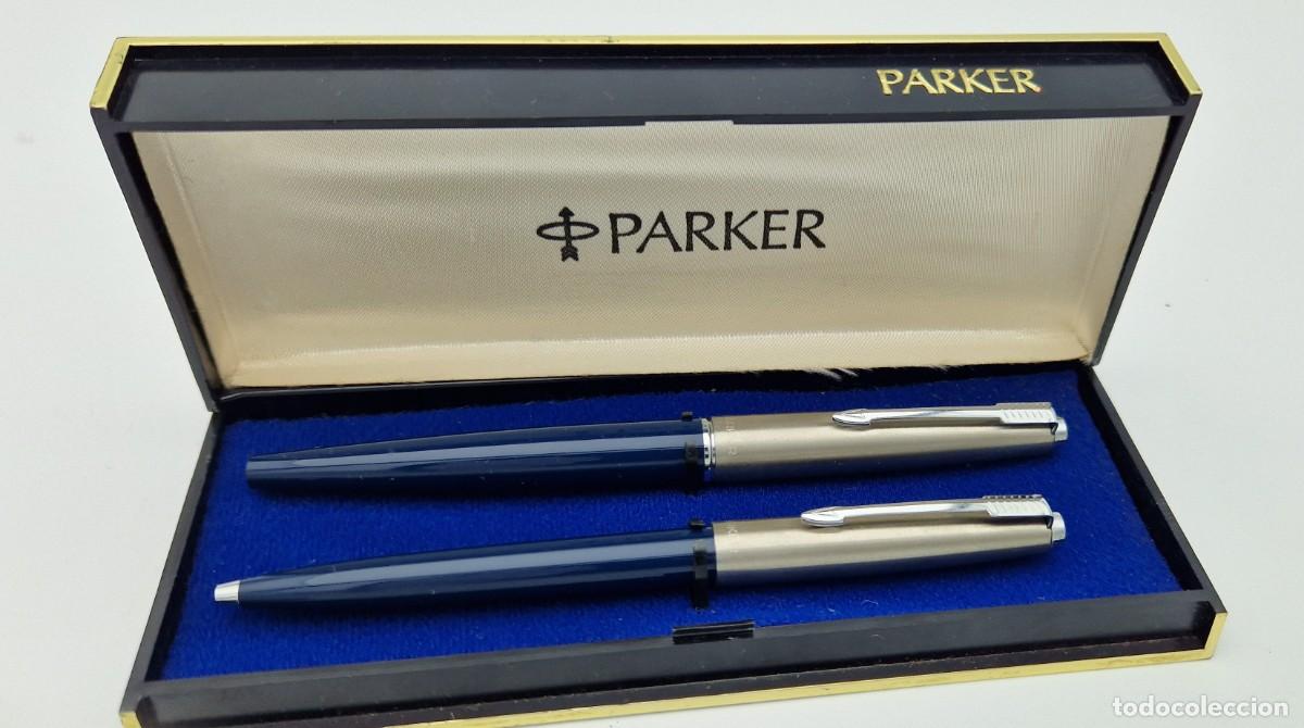 Plumas estilogr&aacute;ficas antiguas: Set vintage Parker: bol&iacute;grafo y pluma estilogr&aacute;fica, a&ntilde;os 70, estuche original