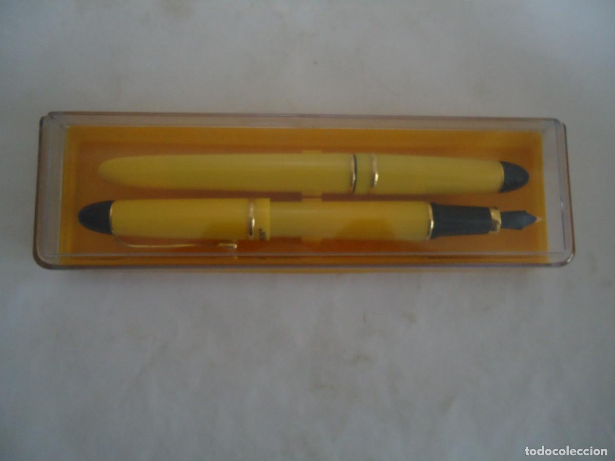 Old Fountain Pens: JUEGO COMPLETO DE BOLIGRAFO Y PLUMA ESTILOGRAFICA MARCA MARKSMAN. AMARILLO. -- 25
