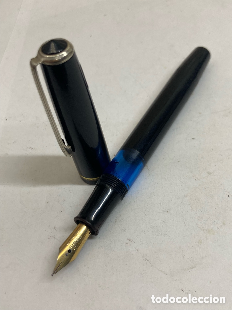 Plumas estilogr&aacute;ficas antiguas: Pluma cuerpo celuloide negro plumin 14kt - Foto 1