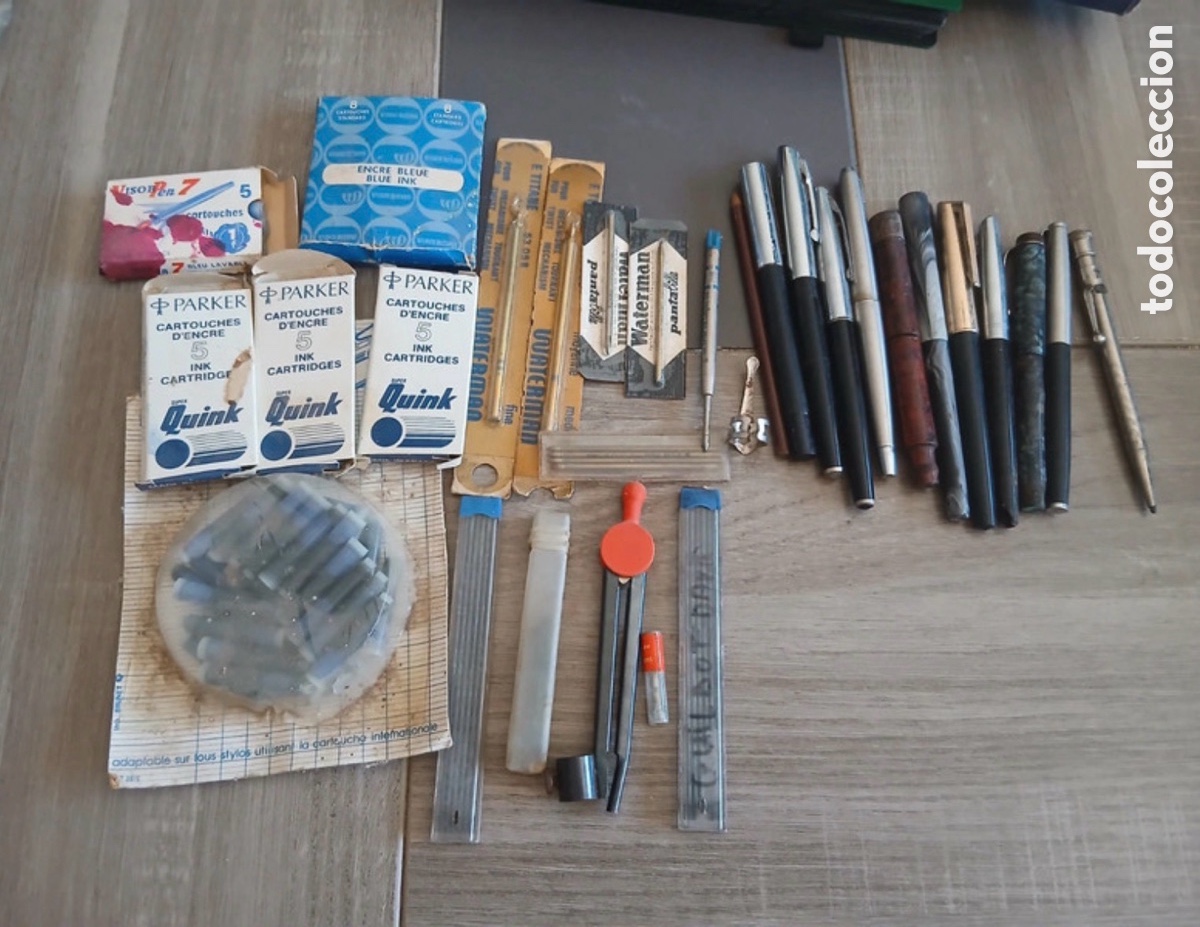 Plumas estilogr&aacute;ficas antiguas: Lote de plumas estilogr&aacute;ficas y accesorios parker, waterman, etc