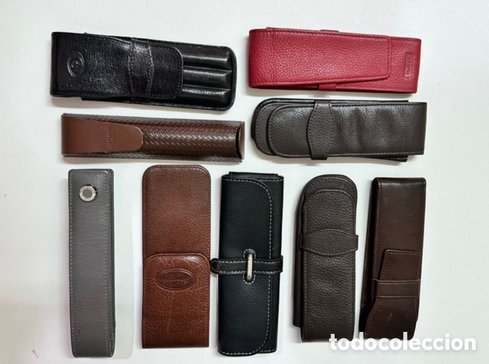 Plumas estilogr&aacute;ficas antiguas: Lote 9 estuches cuero para plumas estilogr&aacute;ficas
