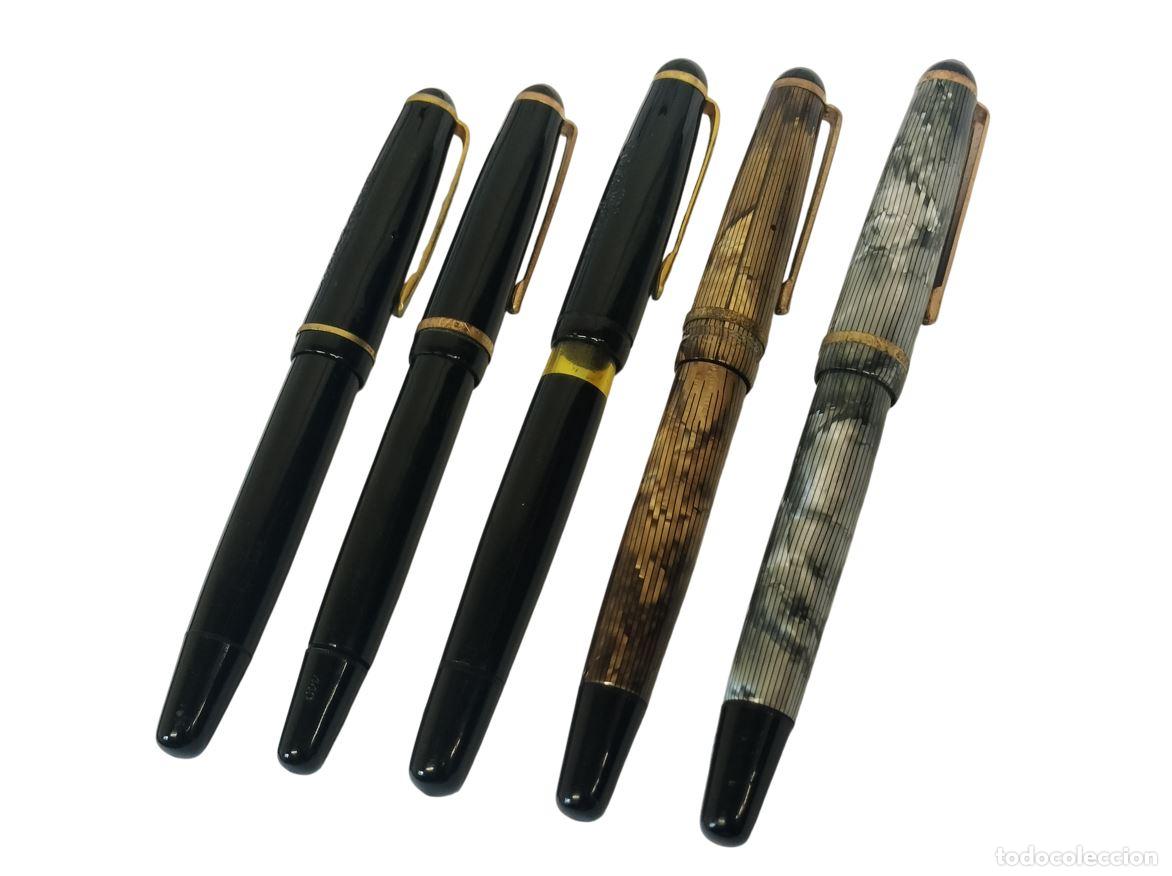 Plumas estilogr&aacute;ficas antiguas: LOTE DE CINCO PLUMAS ESTILOGR&Aacute;FICAS MONTBLANC. E. WIESE. RESINA Y PLUM&Iacute;N EN ORO. ESPA&Ntilde;A. CA. 1955.