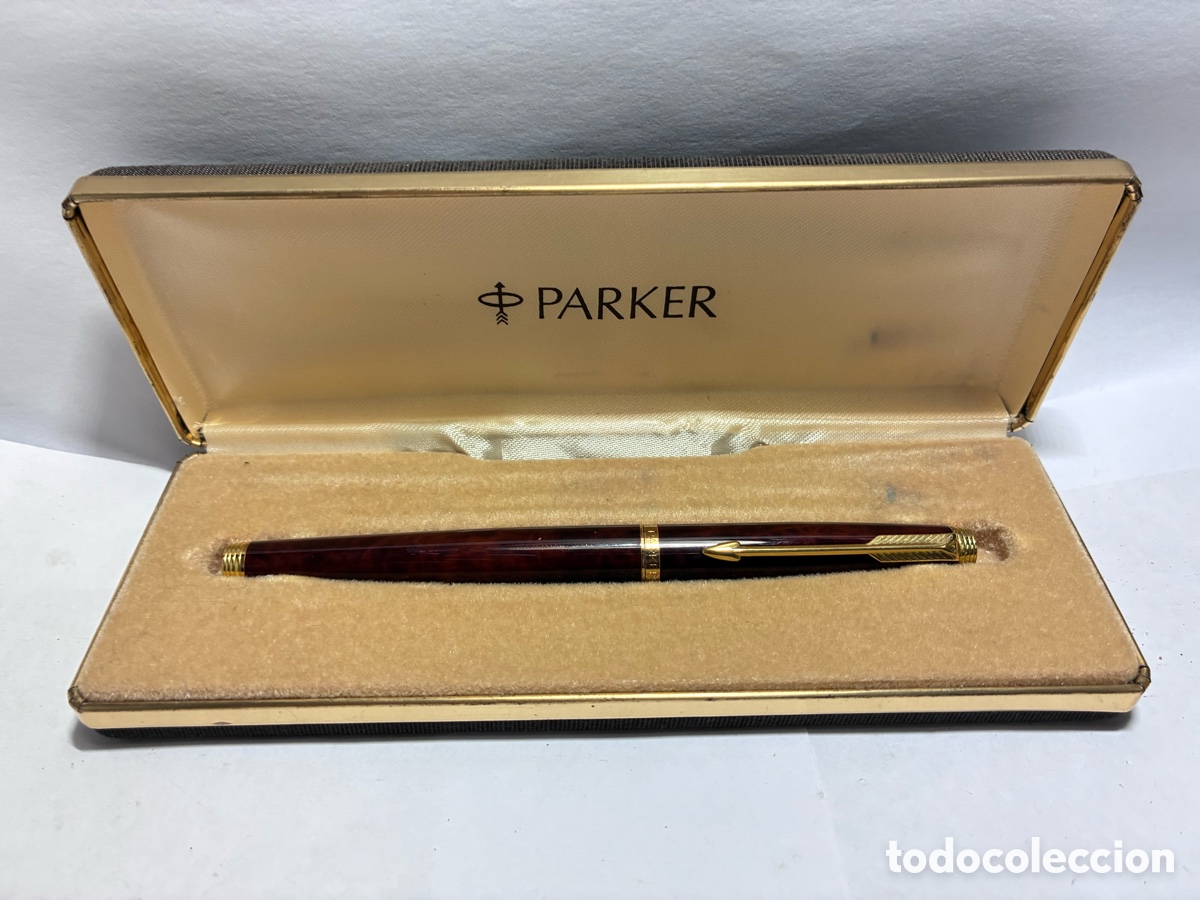 Plumas estilogr&aacute;ficas antiguas: Pluma Parker 75 cuerpo marmolado plumin de oro 585