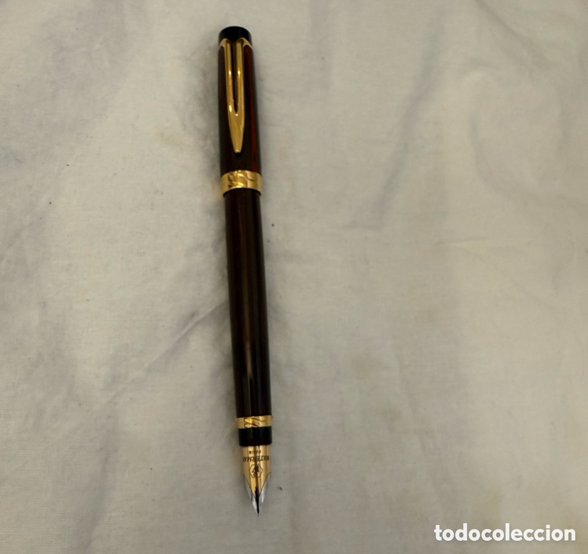 Plumas estilogr&aacute;ficas antiguas: Waterman Liaison Orange Ebonite Woodgrain &ndash; Plum&iacute;n Oro 18K &ndash; A&ntilde;os 90