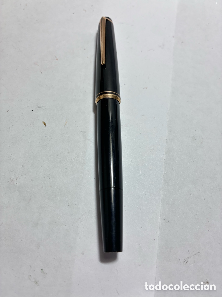 Plumas estilogr&aacute;ficas antiguas: Pluma Montblanc 22 resina gris plumin oro 14kl &eacute;mbolo para arreglar