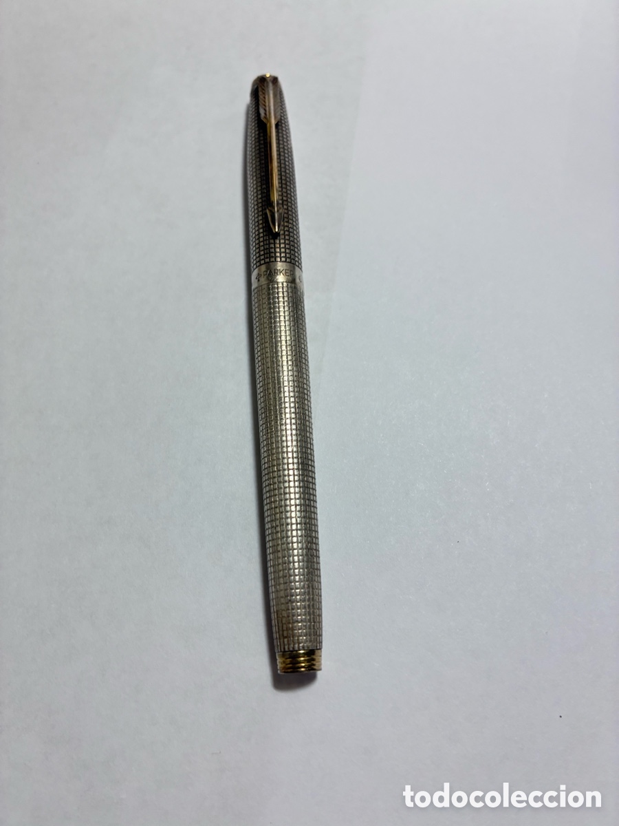 Plumas estilogr&aacute;ficas antiguas: Pluma Estilogr&aacute;fica Parker 75 En Plata Fina 925 Cuadrill&eacute; - Plumin oro 585
