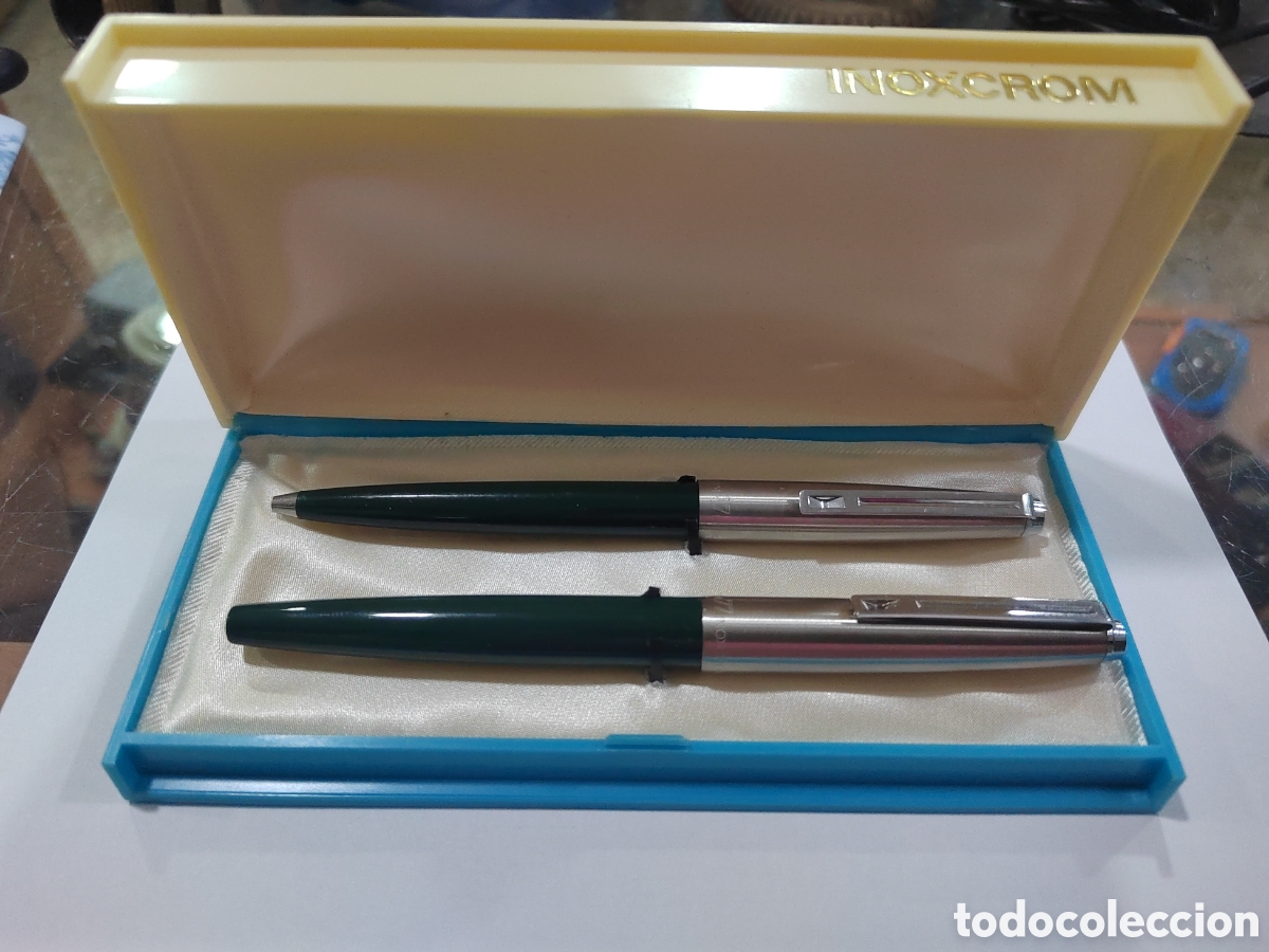 Plumas estilogr&aacute;ficas antiguas: Conjunto pluma y bol&iacute;grafo inoxcrom