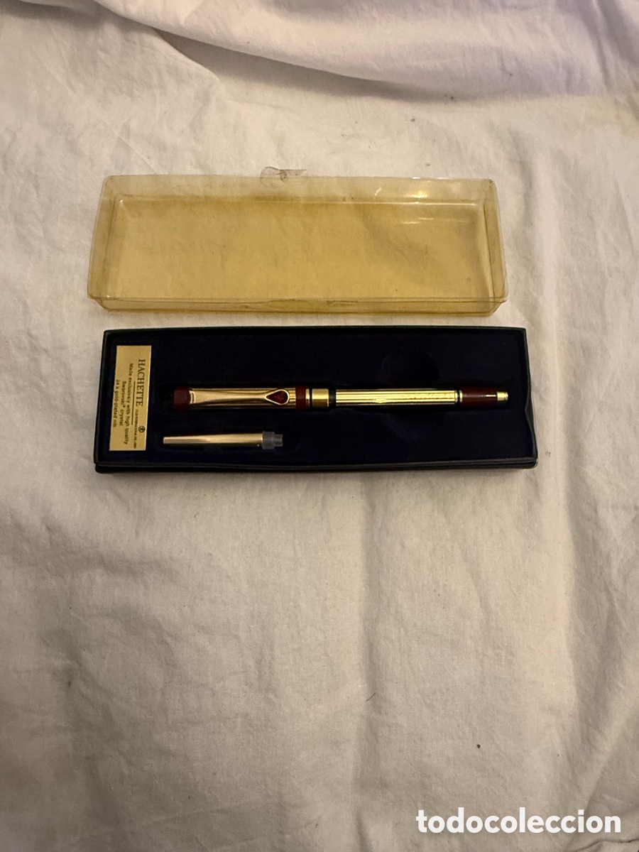 Plumas estilogr&aacute;ficas antiguas: Pluma estilogr&aacute;fica Hachette Swarovski &ndash; chapada oro 24K &ndash; estuche original