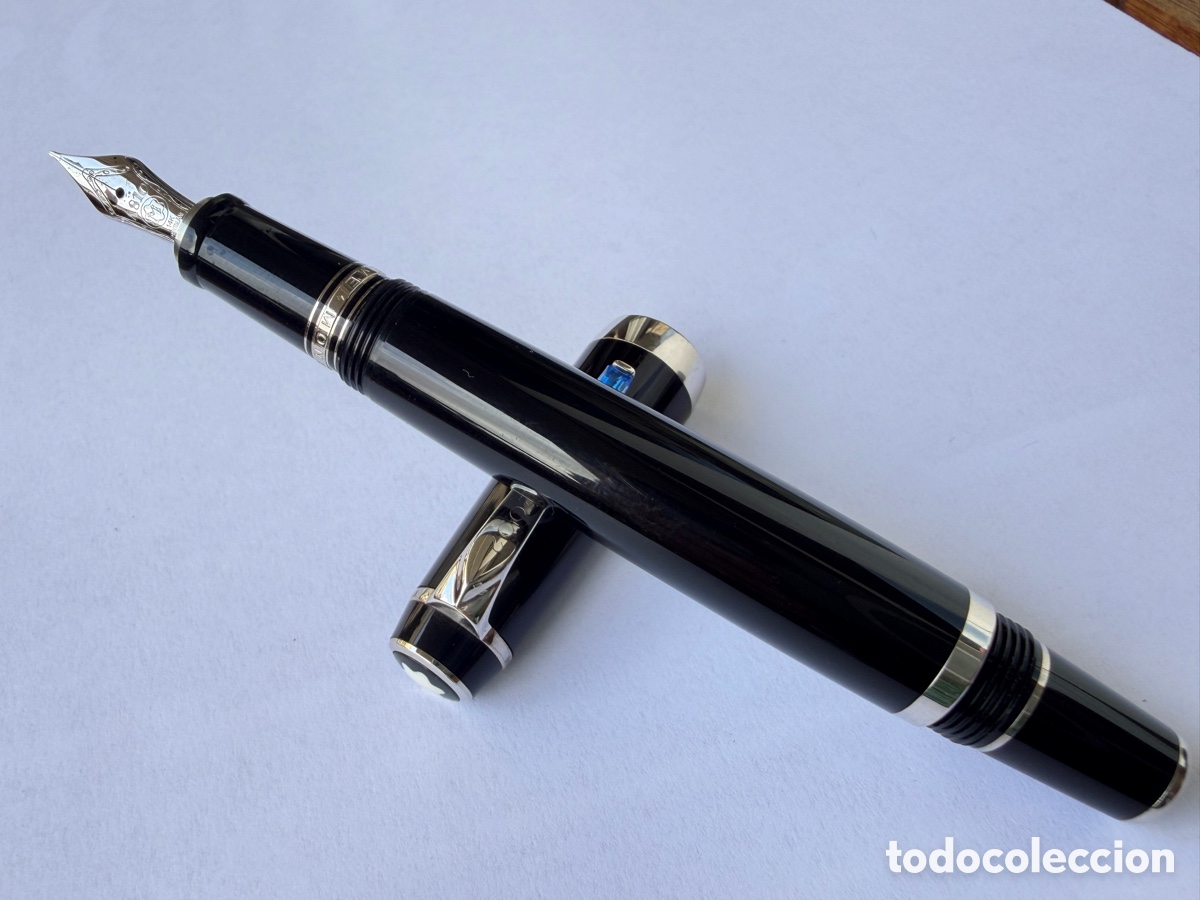 Plumas estilogr&aacute;ficas antiguas: Pluma estilogr&aacute;fica Montblanc Boh&egrave;me Blue FUNCIONA plum&iacute;n oro 14K &ndash; clip grabado