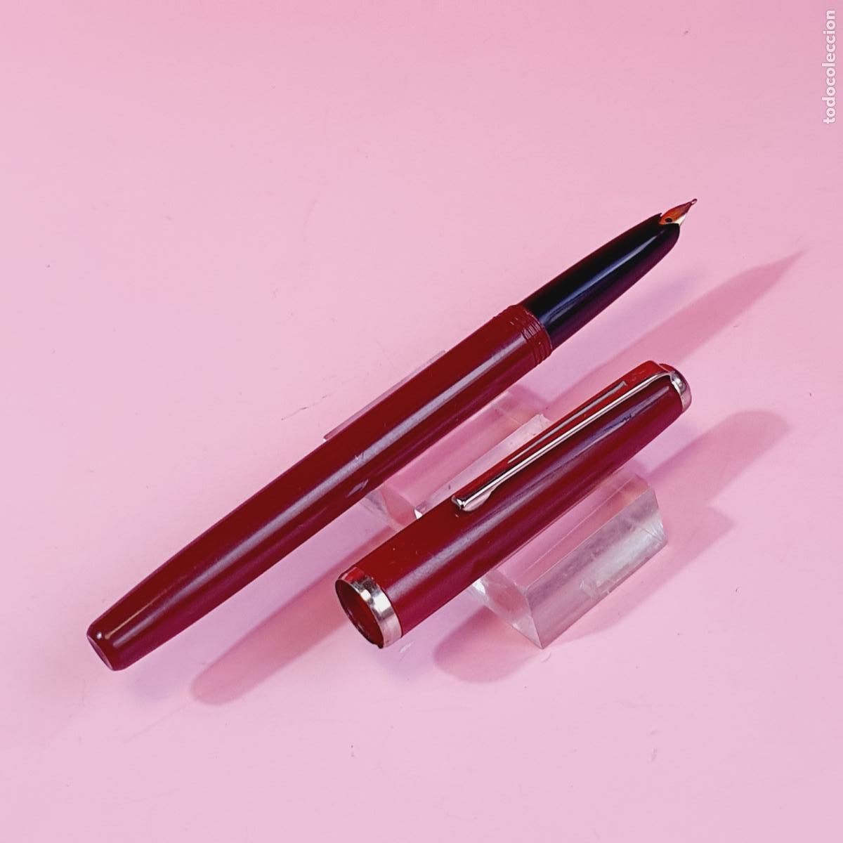 Plumas estilogr&aacute;ficas antiguas: PLUMA ESTILOGR&Aacute;FICA-VIS-BURDEOS+CHROMO-PLUM&Iacute;N MANIPULADO,PERO GAVILANES PERFECTOS-FUNCIONANDO.-