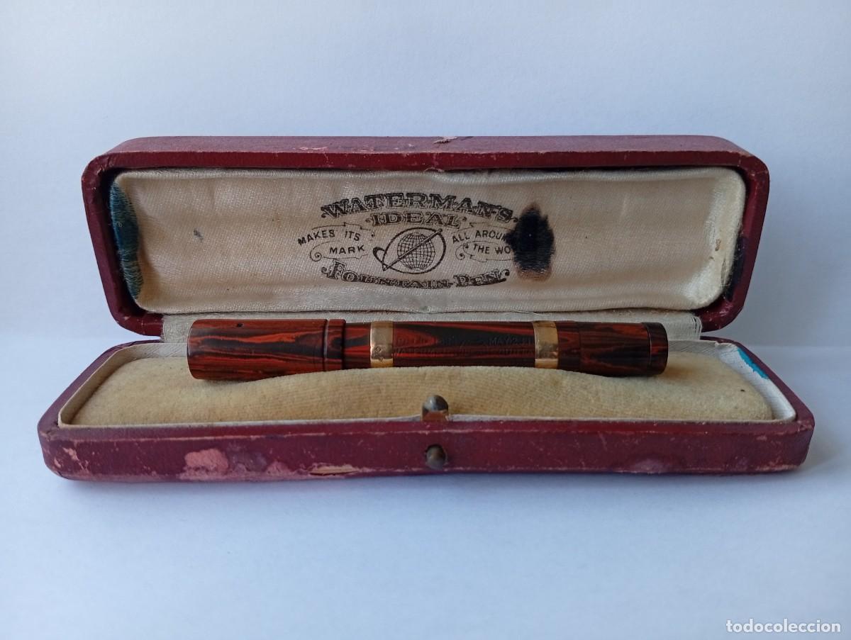 Plumas estilogr&aacute;ficas antiguas: Waterman&acute;s Ideal founta Pat. 1884 Aros de oro 18k con caja original